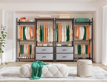 EnHomee Clothing Rack Heavy Duty Clothes Rack with 2 Drawers Adjustable Metal Wardrobe Organizer,620lbs Load Capacity