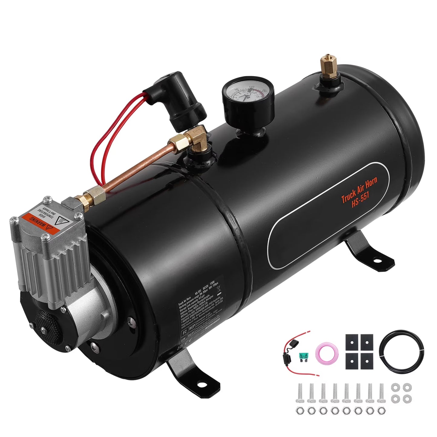 KFFKFF 12V Air Compressor System, 0.8 Gal/3L Tank, 120 psi, Ideal for Train Horns, Tire Inflation, and Air Mattresses, Onboard Compressor with Tank