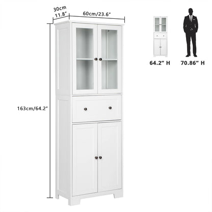 Ktaxon 64" Tall Bathroom Storage Cabinet, Kitchen Pantry, Sideboard Buffet Cabinet Cupboard Wooden with 2 Doors and Adjustable Shelves for Bathroom Kitchen, White