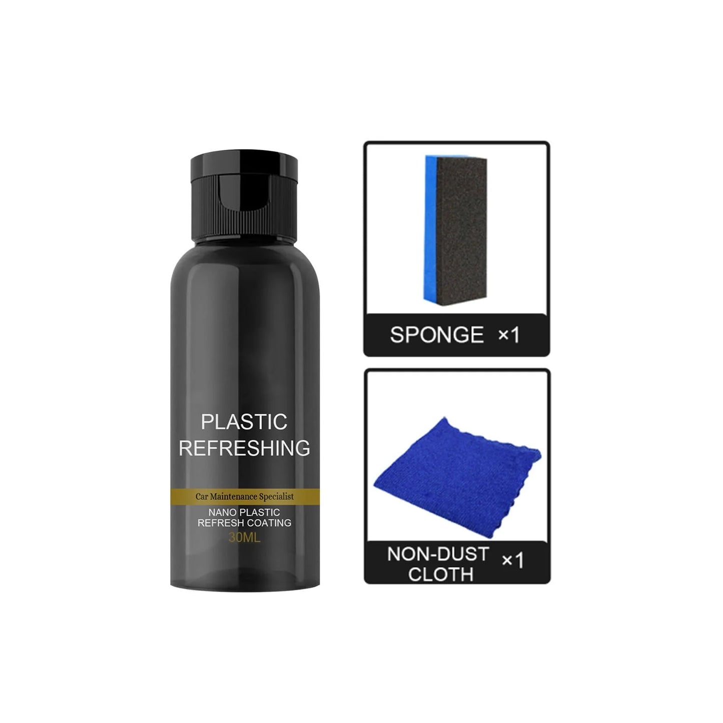 Car Cleaning Kit Plastic Revitalizing Coating Agent, Nano Plastic Refreshing Coating, Plastic Parts Refurbish Agent for Car - Car Care Tools with Sponge and Towel (30ml*1pcs)