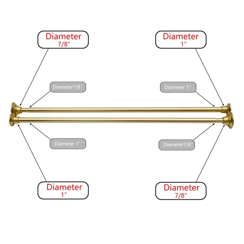 Utopia Alley Adjustable 72-In Double Shower Curtain Tension Rods - Rust-Proof Aluminum with Rubber End Cap, Easy Installation - Extendable, No Drilling, With Shower Liner and Hooks, Gold