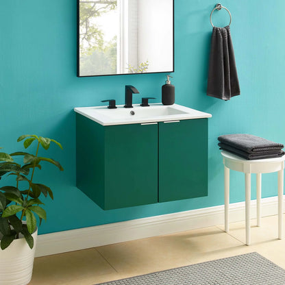 Sink Vanity Cabinet, Wall Mounted, Melamine, Green White, Modern Contemporary Urban Design, Hotel Bedroom Bathroom Master Suite Guest
