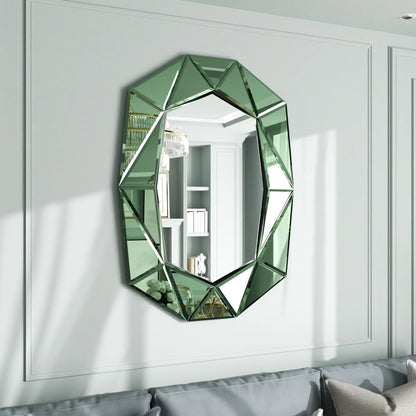 LUVODI Geometric Mirror Wall 28 x 39 inch Art Mirror Green 3D Glass Beveled for Bathroom Living Room