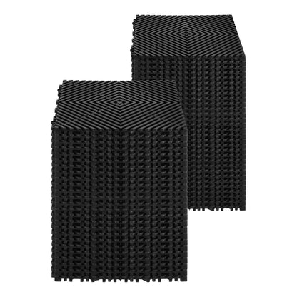KFFKFF Drainage Floor Mat Set, 12° x 12° Modular Interlocking Padding, Set of 55 Connectable Drainage Mats, Slip-Resistant Black PP Drainage Floor and Bath Mat, Suitable for Garage, Garden