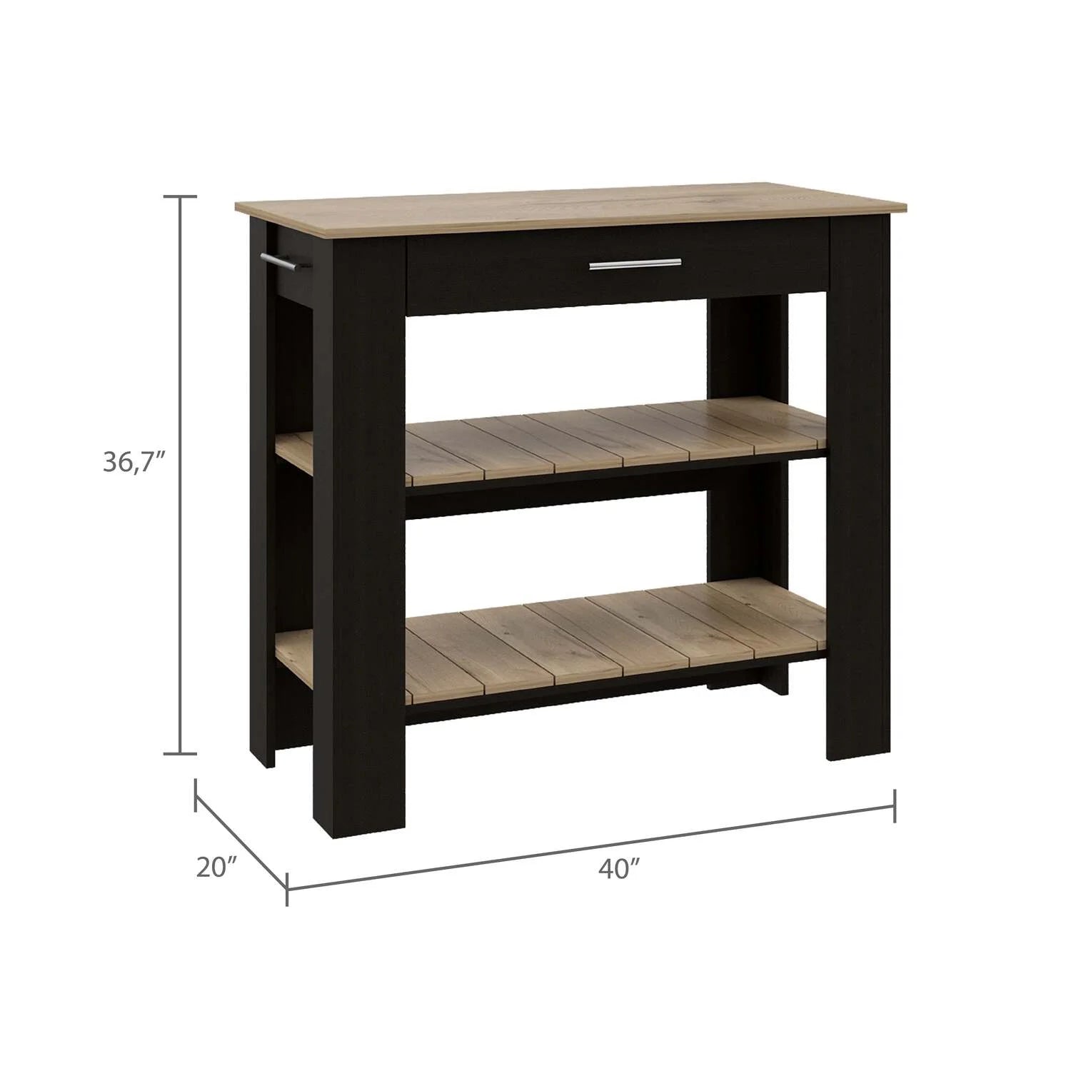 Depot E-Shop Delos 40 Kitchen Island with 2 Shelves, Drawer, 4 Legs, and Towel Rack, Black/Light Oak