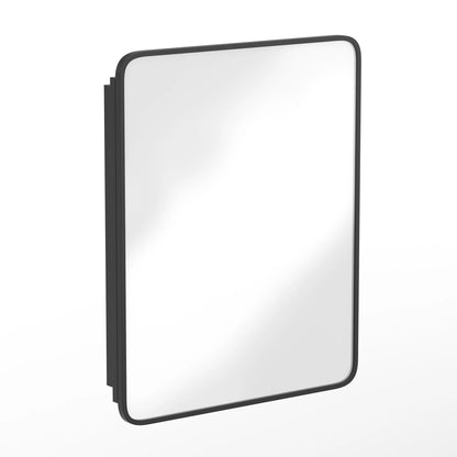Emma + Oliver Black Metal Framed Bathroom Medicine Cabinet with Reversible, Recessed Design and Beveled Rounded Mirror - 24" x 30"