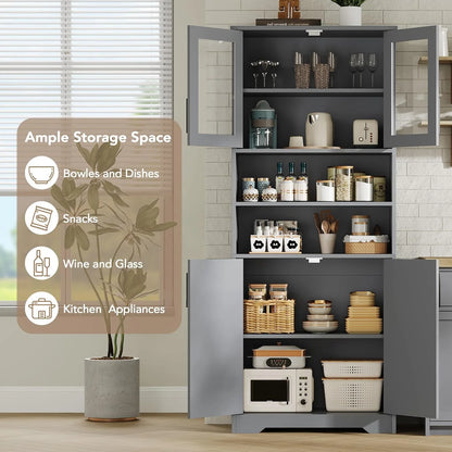 Studyset Tall Bathroom Cabinet, Freestanding Bathroom Storage Cabinet with Glass Doors and Adjustable Shelves, 67" Cupboard Modern Storage Cabinet for Kitchen, Pantry, Living Room