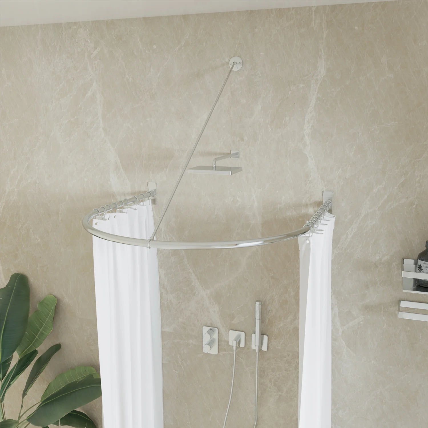 Naiture Half-Oval Stainless Steel Shower Curtain Rod with Swivel Ceiling Support in 36" L X 36" W, Brushed Nickel Finish