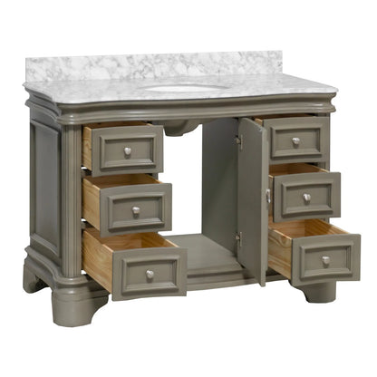 Katherine 48" Bathroom Vanity with Royal Blue Cabinet and Carrara Marble Top