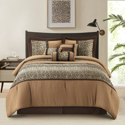 Nanshing Sadie 7-Piece Animal Print Bedding Comforter Set, Brown/Taupe, California King