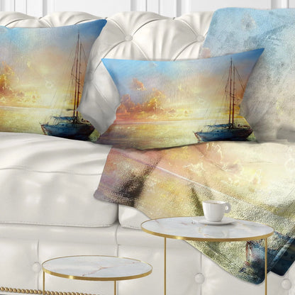 Designart Seascape Pier - Seascape Throw Pillow - 12x20