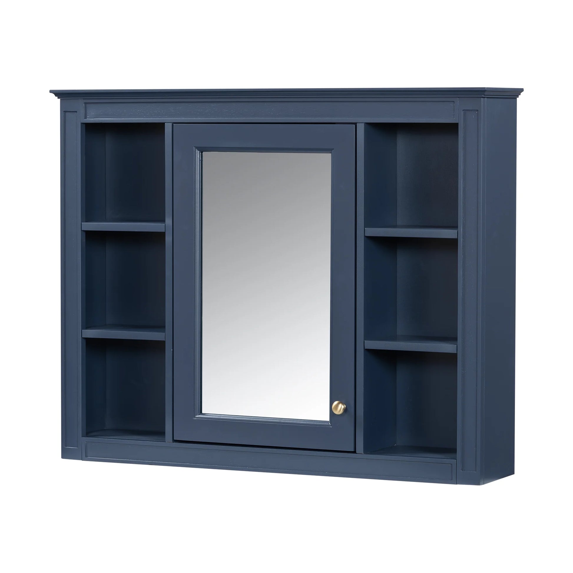 Furvclv Bathroom Wall Mirror Cabinet Modern Wall Mounted Cabinet Storage Organizer With Single Mirror Door 6 Open Shelves