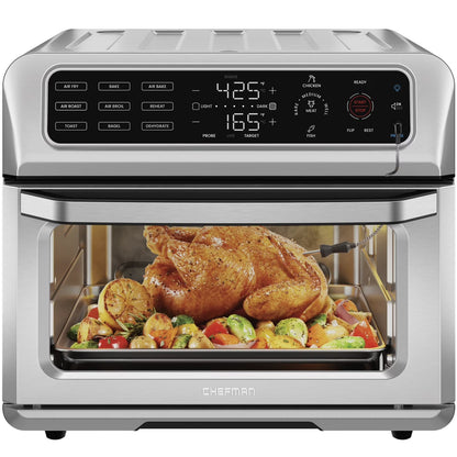 Chefman 12-in-1 Air Fryer Oven Combo w/Probe Thermometer, 20 Qt Capacity - Black Stainless Steel, New