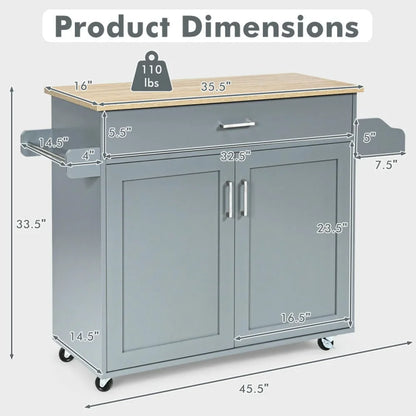 Kepooman Kitchen Island Cart, Serving Utility Carts,Rolling Kitchen Island Cart with Towel and Spice Rack-Gray