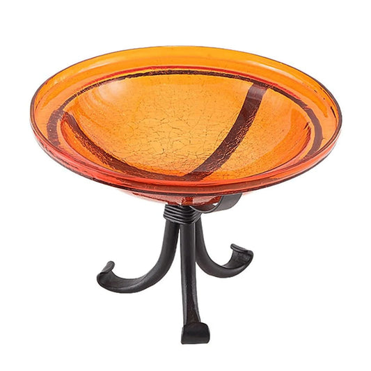 Achla Designs Hand Blown Crackle Glass Garden Birdbath w/Tripod, Mandarin