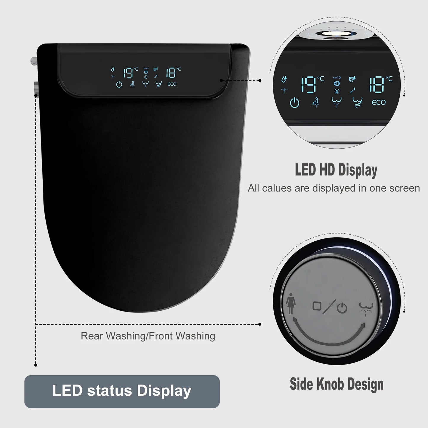DELICOZE Electric Bidet Heated Smart Toilet Seat With Unlimited Heated Water,Toilet Seat Warmer, And Warm Air Dryer-Adjustable And Self-Cleaning, Automatic Open, BIG LED Screen
