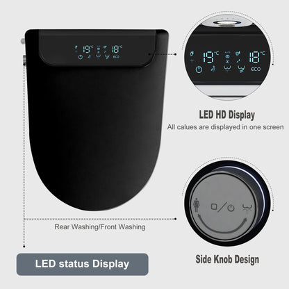 DELICOZE Electric Bidet Heated Smart Toilet Seat With Unlimited Heated Water,Toilet Seat Warmer, And Warm Air Dryer-Adjustable And Self-Cleaning, Automatic Open, BIG LED Screen