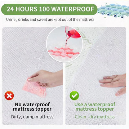 ZuoZuoMing Bamboo Mattress Topper 1000GSM with 1 Pillow Protector& Eye Mask, Side Pocket, Waterproof Mattress Protector, Cooling Extra Thick Breathable Mattress Pad Cover,8-21° Deep