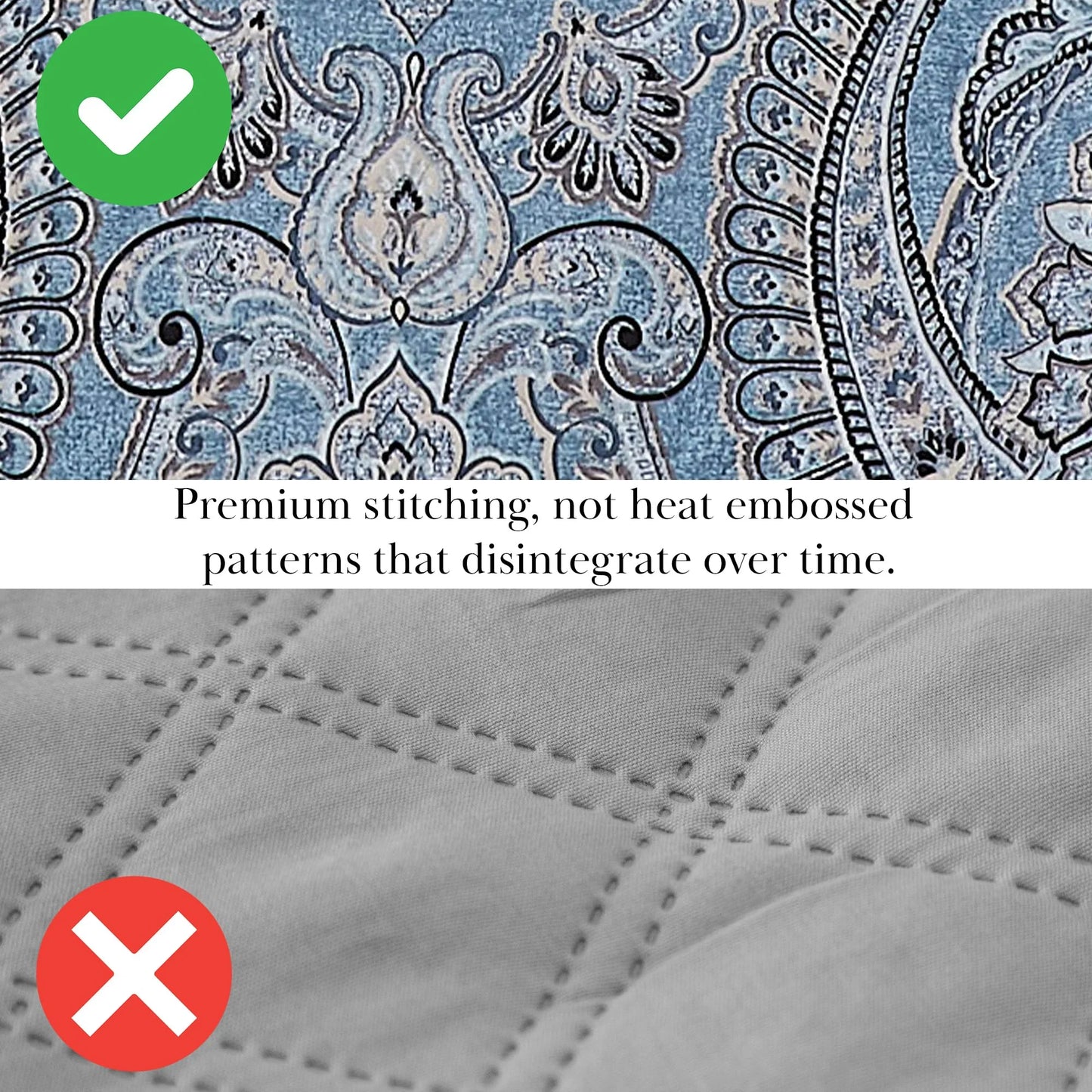 Southshore Fine LinensOversized 5-Piece Twin/Twin XL Quilt Bedding Set with two matching shams and three decorative throw pillows, oversized Paisley farmhouse bedspread Pure Melody Aqua