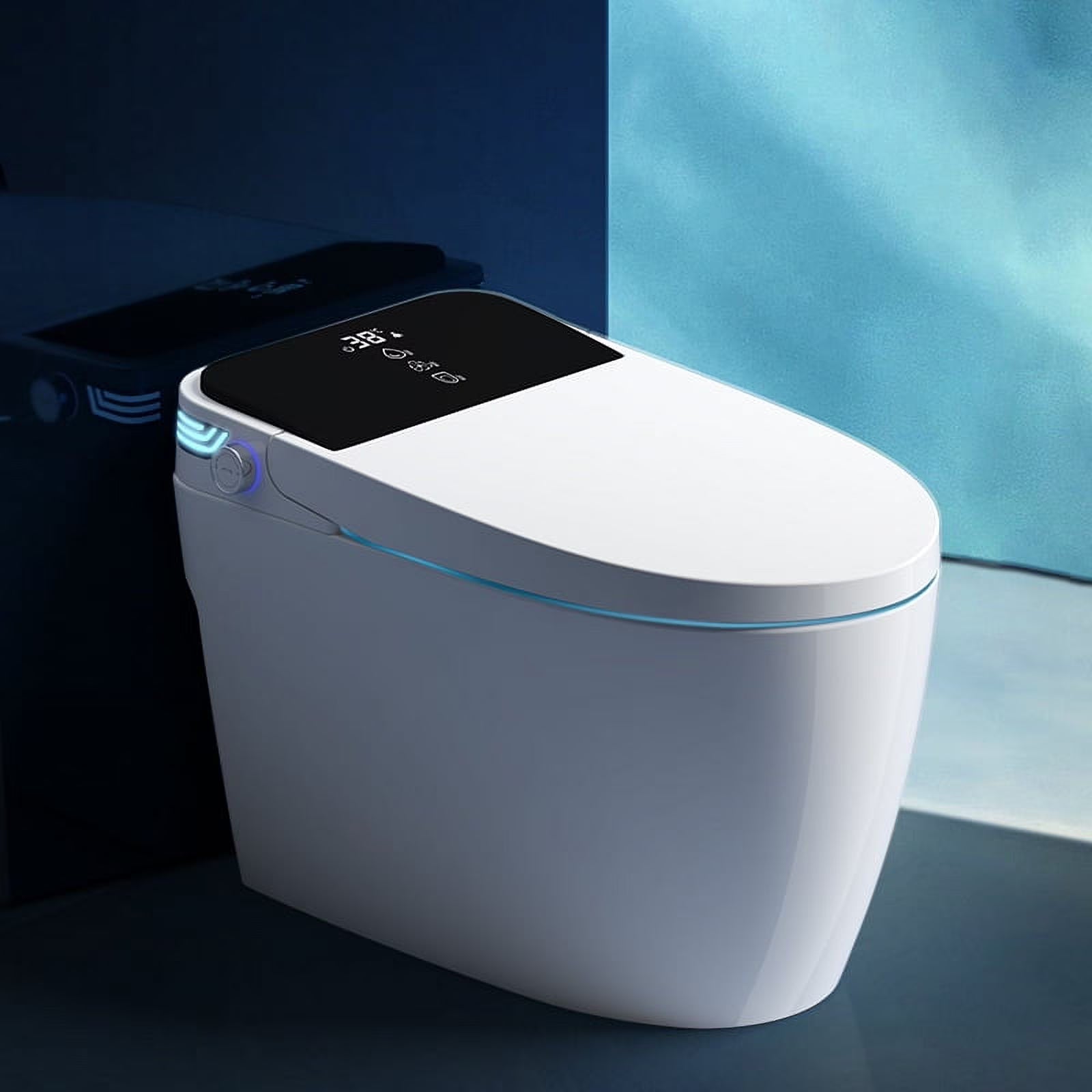 LALAHOO Smart Toilet with Bidet Built in, Auto Open & Close, Elongated Heated seat, Foot Sensor Flush, LED Display, Warm Water Wash, Dryer, Night Light, Black