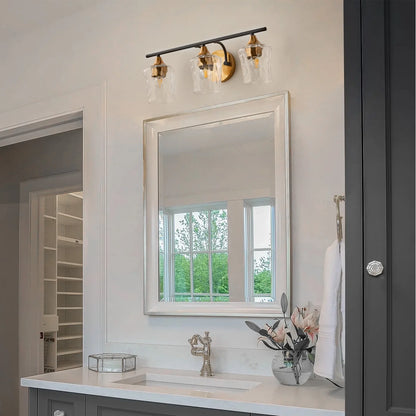 Aiwen Gold Brushed Crystal Vanity Light Fixture 3-Light Modern Bathroom Light Fixture over Mirror Vintage Wall Sconce