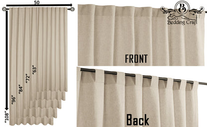 Bedding Craft Linen Cotton Tab Top Farmhouse, Livingroom, Window Curtains Set of 2 (50x108 inches)