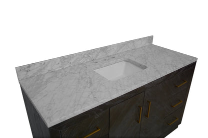 Peyton 60" Single Bathroom Vanity with Gray Oak Cabinet and Carrara Marble Top