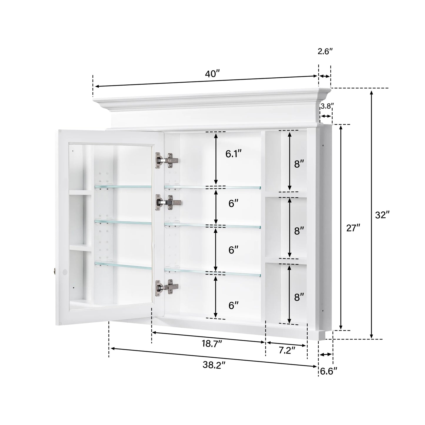 FORCLOVER 40"x 32" Bathroom Medicine Cabinet with 3 Adjustable Shelves, Recessed Mount Wooden Medicine Cabinet Storage with Mirrors and Soft-Close Door, White