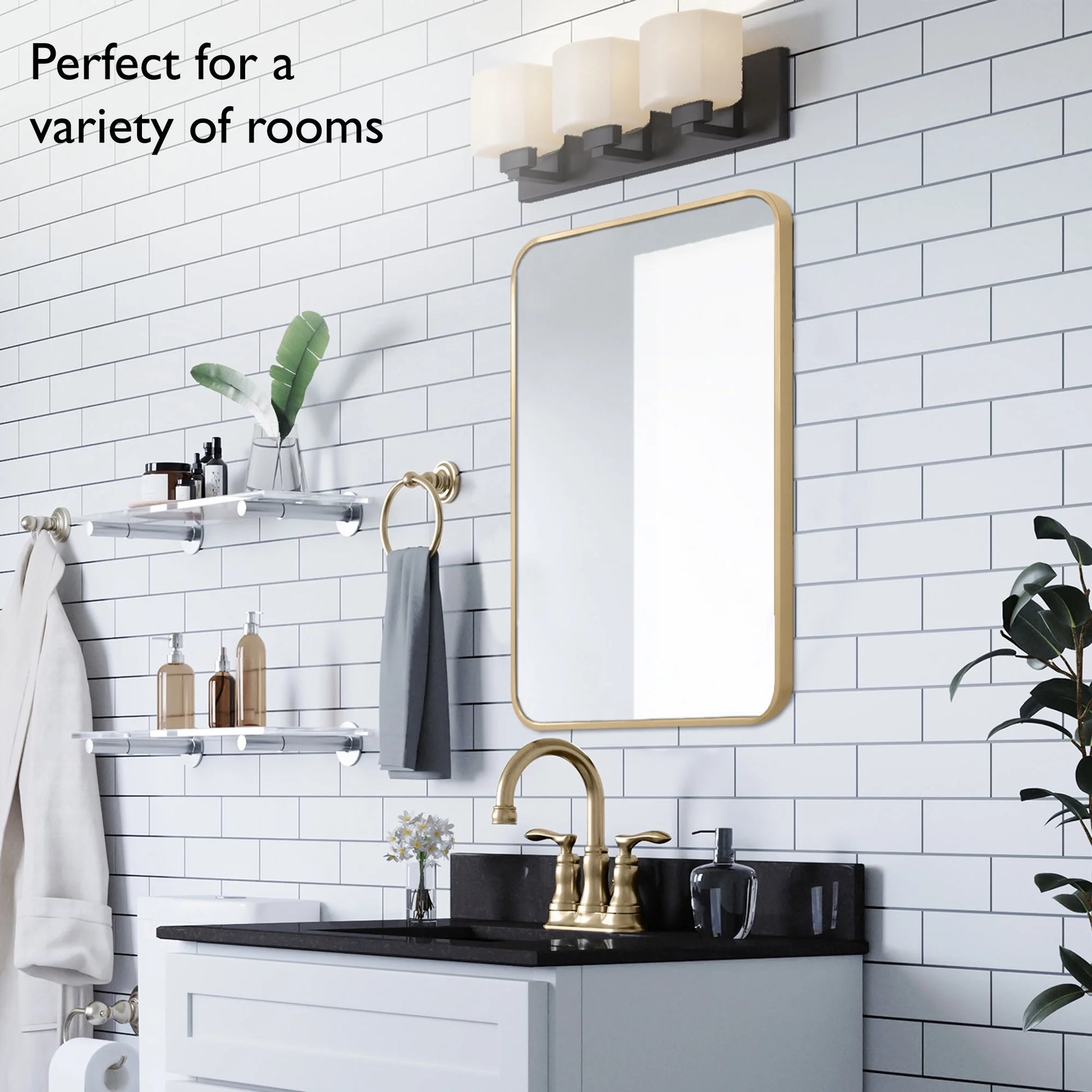 Isla Rectangle Wall Accent Mirror, 30" H x 20" L, Modern Metal Framed, Living Room, Bedroom, Bathroom Vanity Mirror, Gold Design House, 596510-GLD