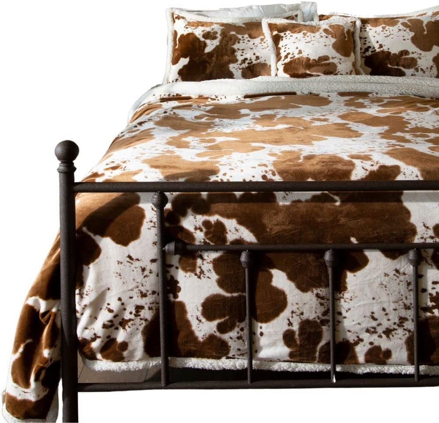 Linen Mart Cowhide Sherpa Plush Lodge Fleece Blanket - 2 Piece Set (Twin)