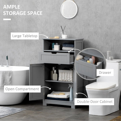 kleankin Bathroom Storage Cabinet Freestanding Bathroom Storage Organizer with Drawer and Adjustable Shelf for Living Room, Bedroom or Entryway, Grey