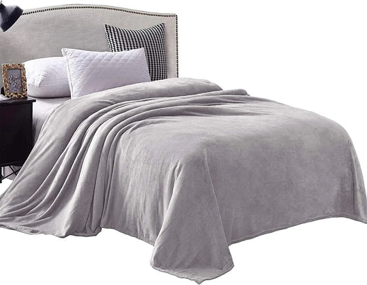 Exclusivo Mezcla Queen Size Flannel Fleece Velvet Plush Bed Blanket as Bedspread, Coverlet, Bed Cover (90x90 inches, Light Grey) Soft, Lightweight, Warm and Cozy