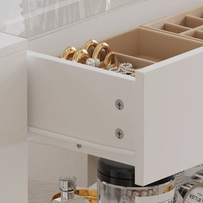 KULAGAGA Closet Island with Glass Top & 8 Drawers,Wardrobe Armoire Island for Walk-in Closet, Store Dressing Room, 47.2° W x 23.6° D x 31.5° H