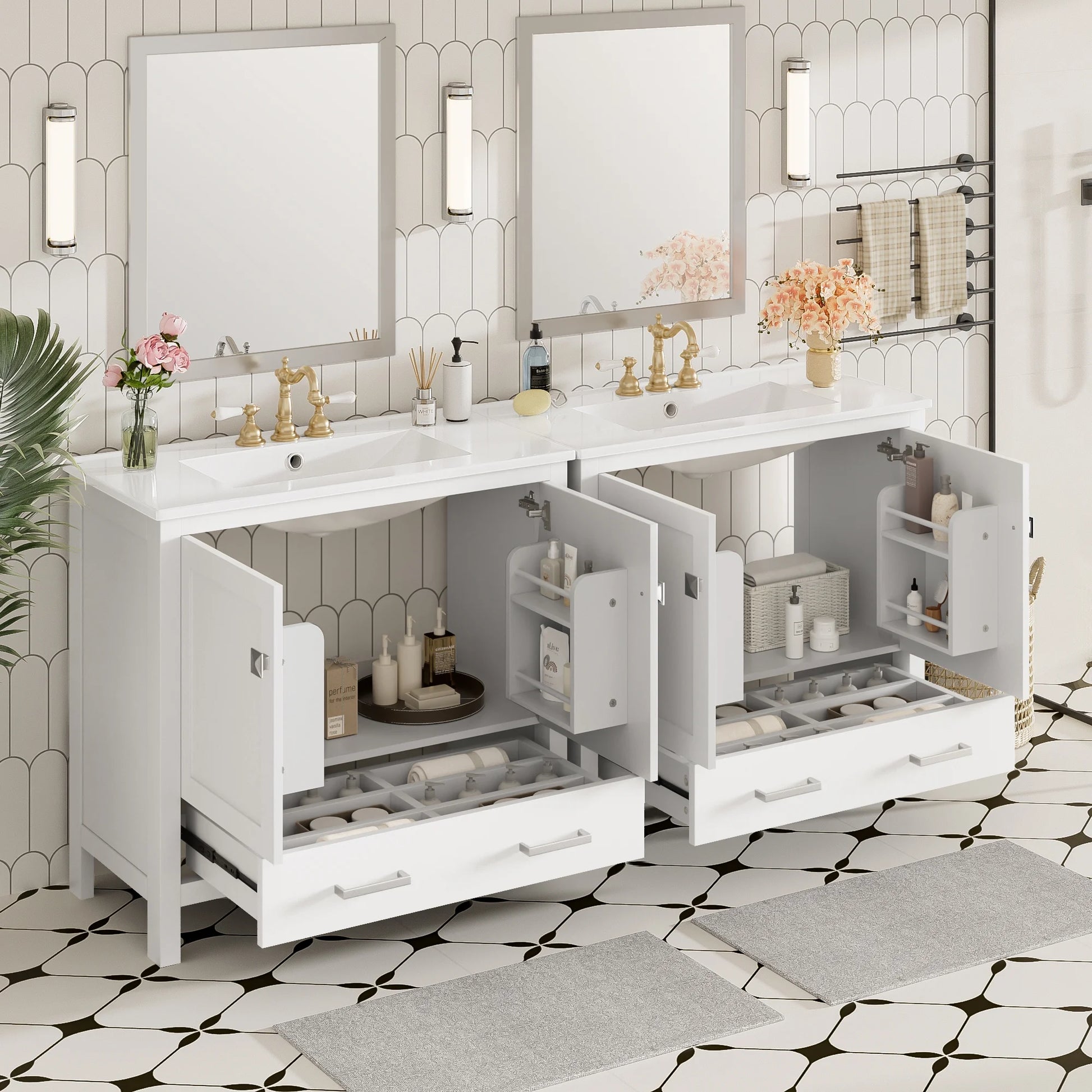 Harper & Bright Designs 72" White Bathroom Vanity Sink Combo with Soft-Close Doors, Bathroom Floor Cabinet with Storage
