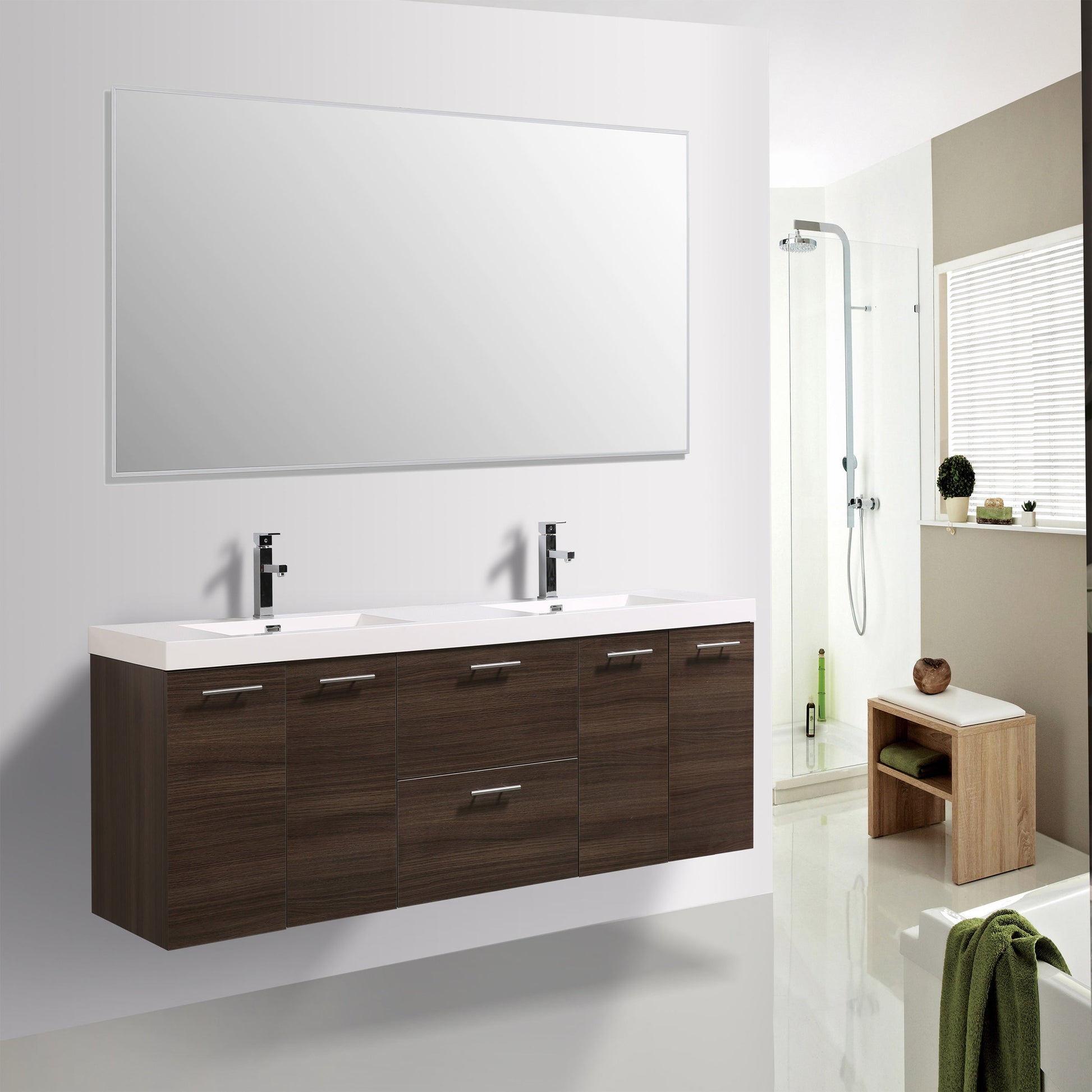 Eviva Luxury 84 inch Rosewood Bathroom Vanity with Integrated Acrylic Sinks