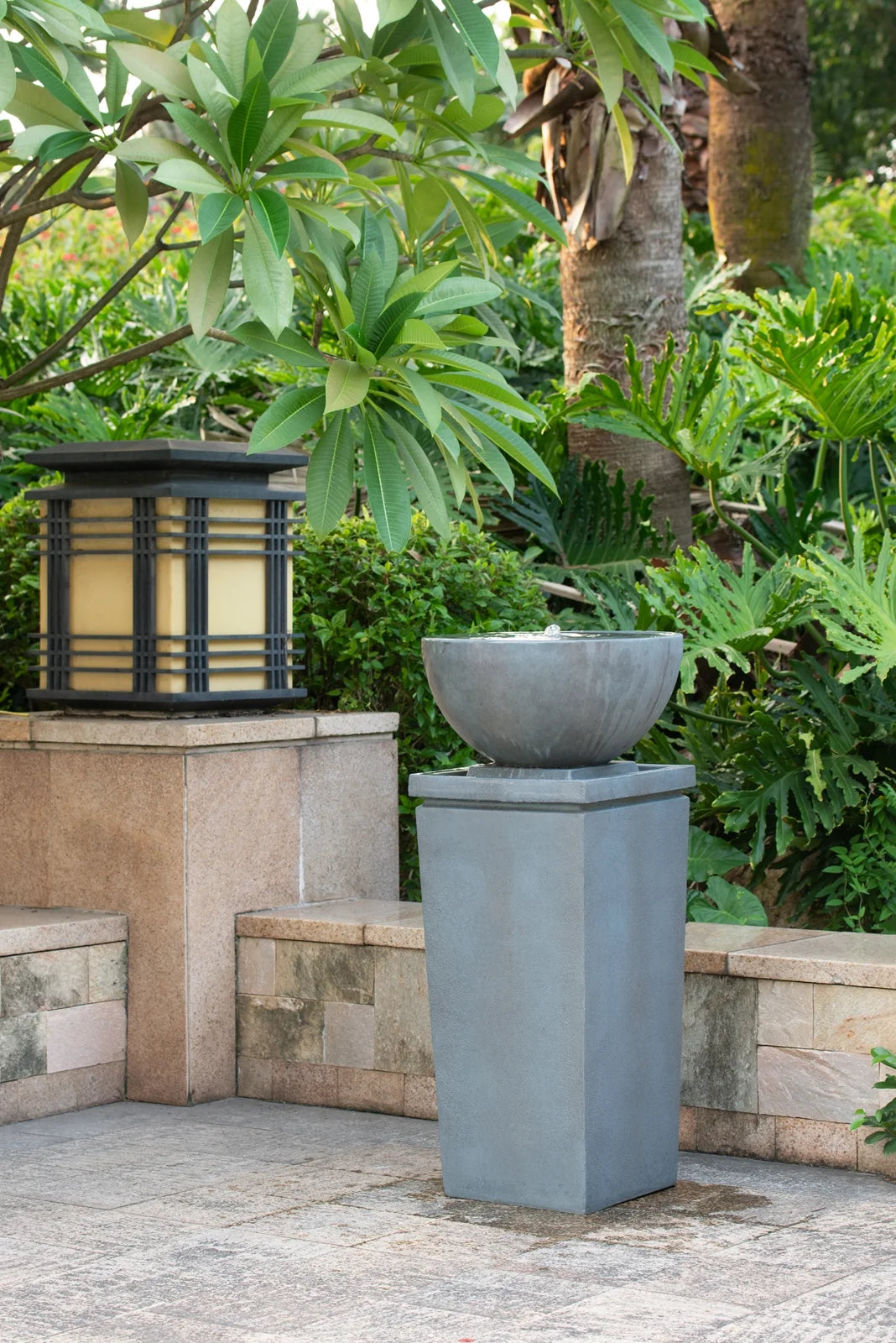 CoSoTower 35.5" Polyresin Gray Zen Bowl Water Fountain, Outdoor Bird Feeder/Bath Fountains, Relaxing Water Feature for Garden Lawn Backyard Porch
