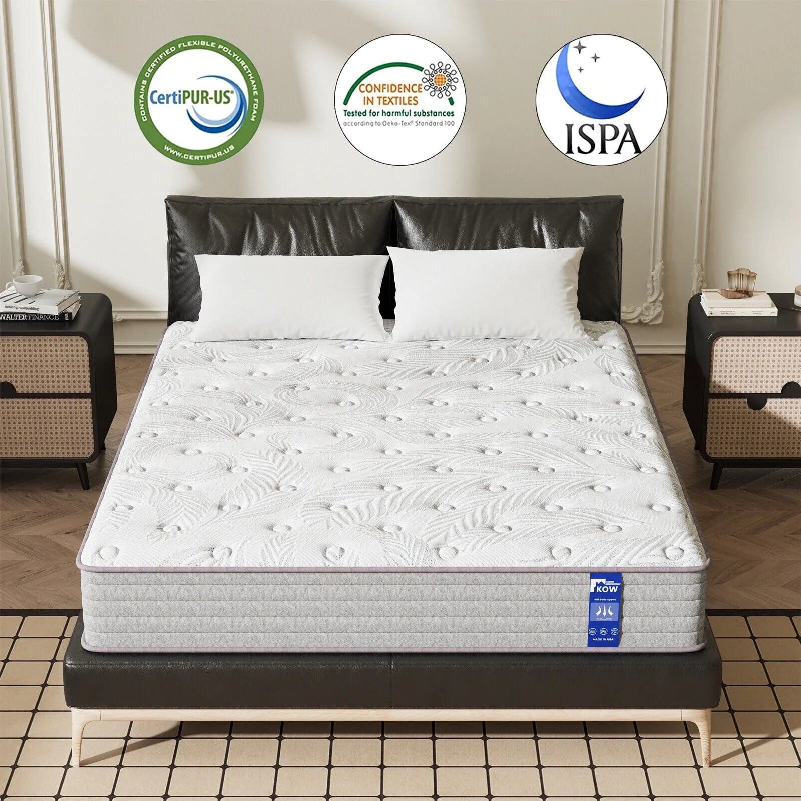 KOW® 12 inch Queen Size Gel Memory Foam Mattress in a box,Medium Firm,Pressure Relief,5 Zones Support,Egde Support