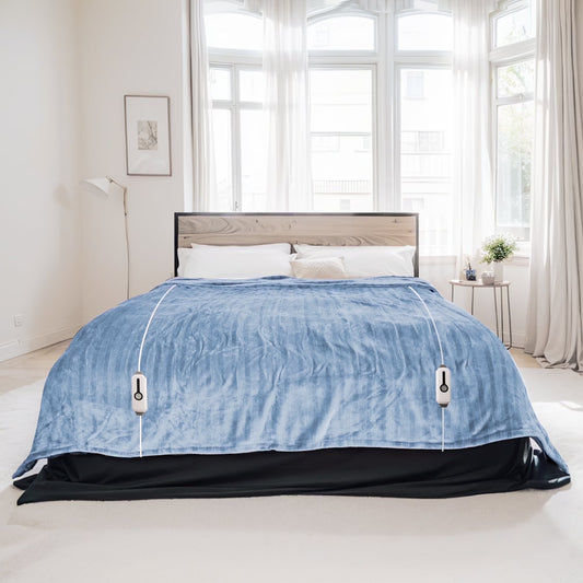 Electric Heated Blanket 84'' x 90'' Queen Size Flannel Machine Washable, Warm and Cozy all Night, Dual Control-Light Blue