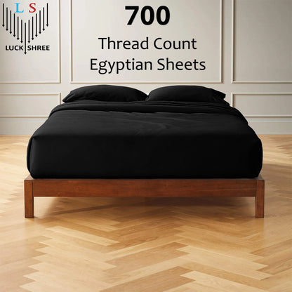 21-INCH EXTRA DEEP POCKETS -Twin XL Egyptian 700-TC Cotton 6-PC Sheet Set with 1 Fitted Sheet, 1 Oversized Flat Sheet 4 Pillowcases - Black