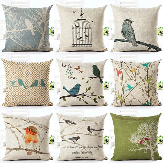 Yirtree Porch Patio Birds Throw Pillow Covers for Spring Farmhouse Decoration Outdoor Furnitures Dcor Decorative Cushion 18x18