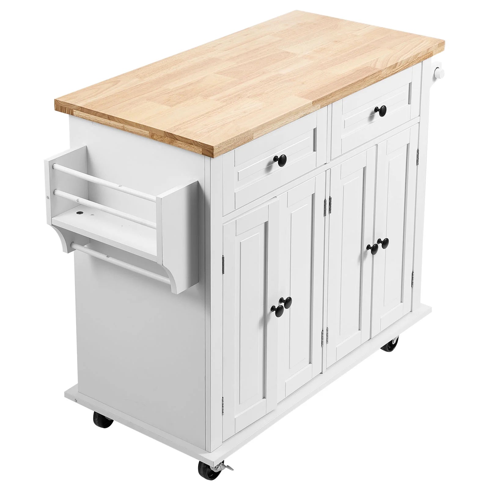VEVOR Kitchen Island Cart with Solid Wood Top, 35.4" Width Mobile Carts with Storage Cabinet, Rolling Kitchen Table with Spice Rack, Towel Rack, and Drawer