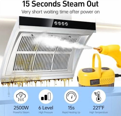 2500W Portable Steam Cleaner, Steam Shot Cleaner Handheld Steamer for Car Detailing, High Heat Cleaning Machine with Brush Heads for Bed Bugs Furniture Kitchen Bathroom Grout and Tile
