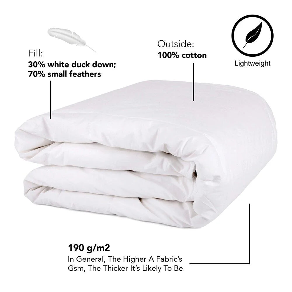 Organic Club Queen Cotton Duvet with Feather and Duck Down Filling 100% Cotton Cover Comforter All-Season Bedding Queen Size 87x87" (220x220 cm), Machine Washable, White