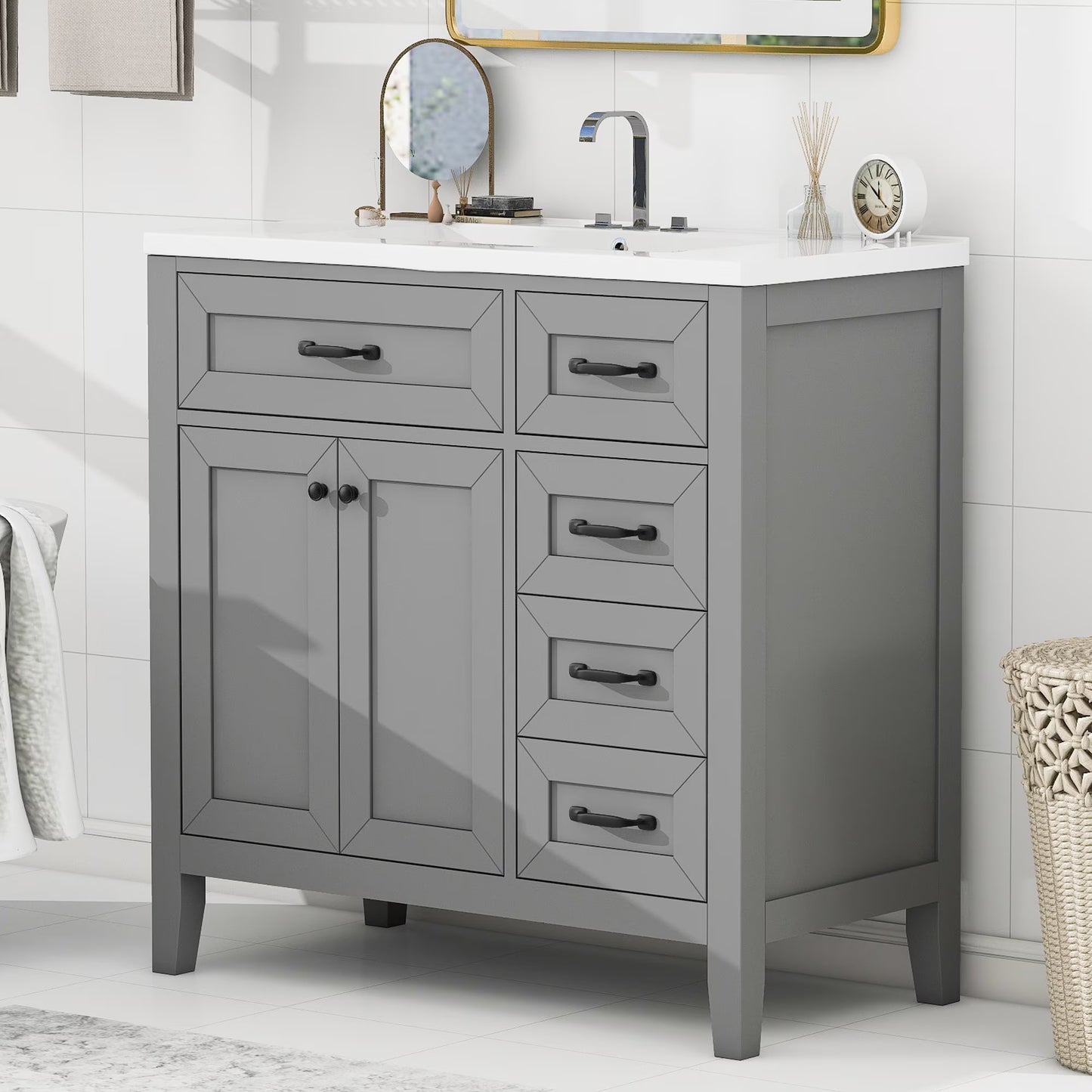 Euroco 36" Bathroom Vanity with Sink,Drawers, Solid Frame and MDF Board