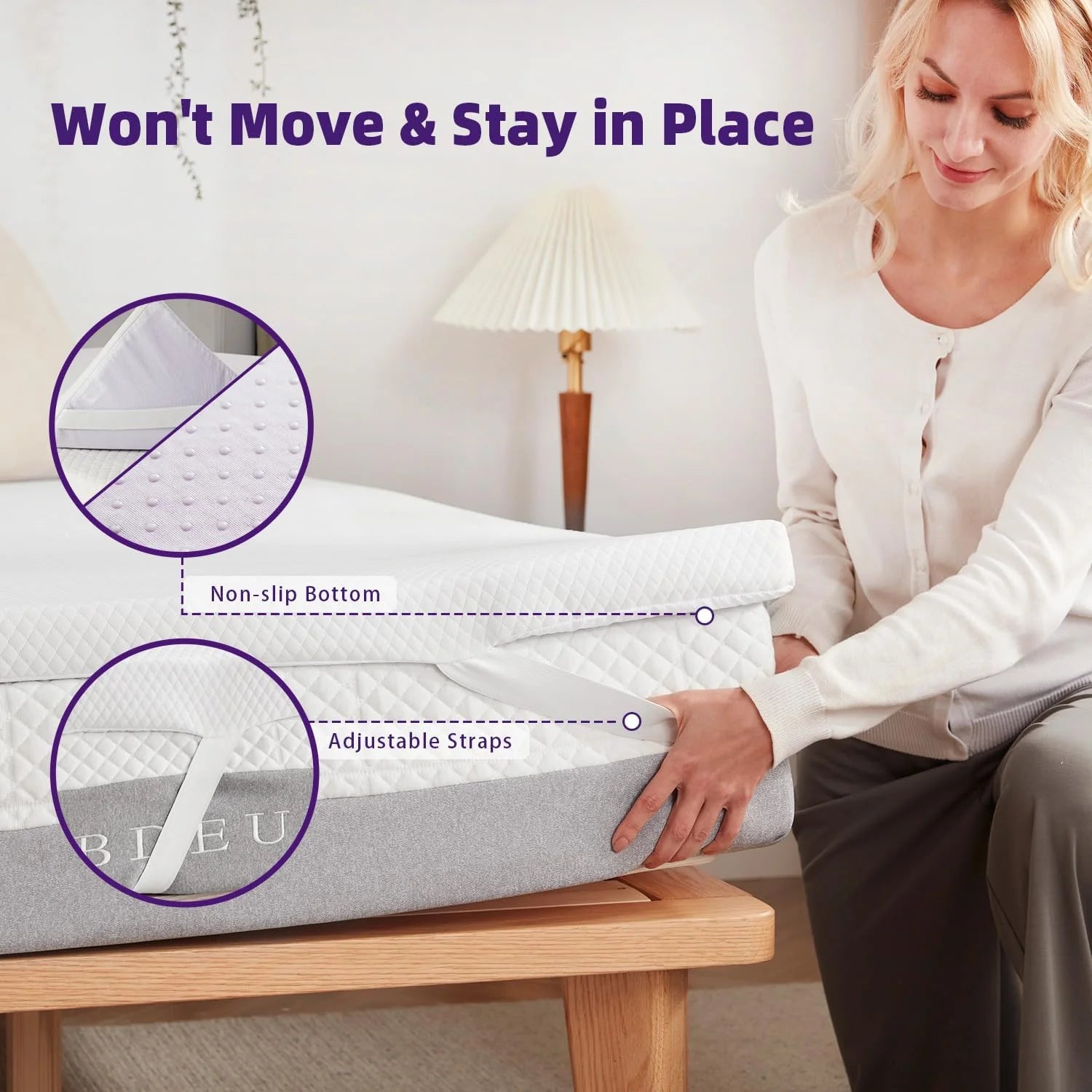BDEUS 3 Inch Gel Memory Foam Mattress Topper Queen Size, Ventilated High Density Pad for Back Pain, Bed Topper with Removable Soft Cover, CertiPUR-US Certified