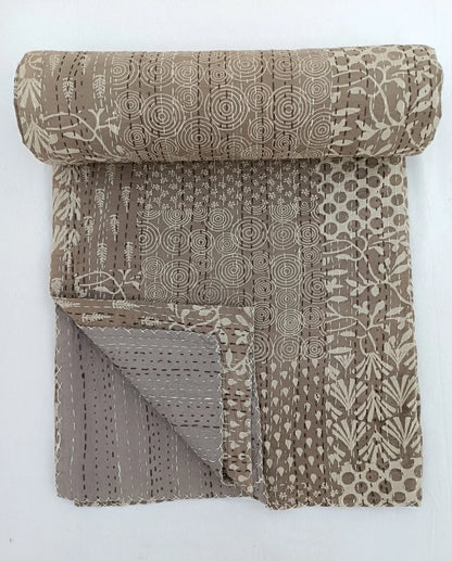 Handmade Kantha Quilt Unique Design Handmade Kantha Quilted Bedding Bedspread Handblock Print Throw Blanket Well-Looking Quilt
