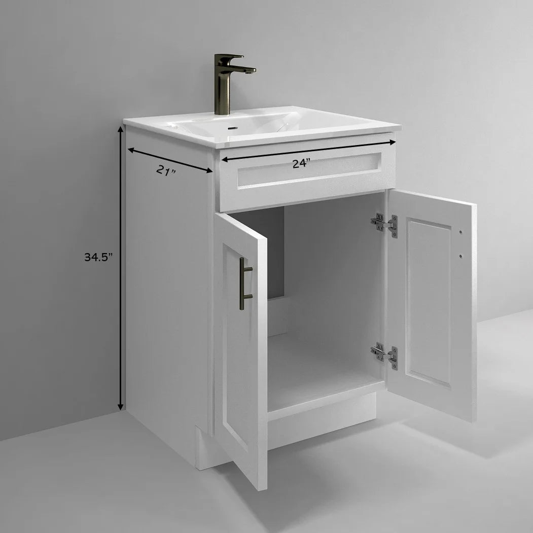 White Shaker Sink Base Bathroom Vanity Ready-to-Assemble Cabinet 24" Width