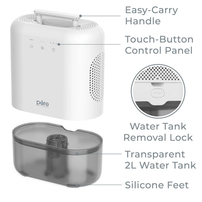 Pure Enrichment PureDry Elite Dehumidifier - Extra-Large 2L Water Tank with Auto Shut-Off, Removes 20 oz. (600 mL) per day of Moisture from Closets, Bathrooms, RVs, Basements, Bedrooms, and Offices