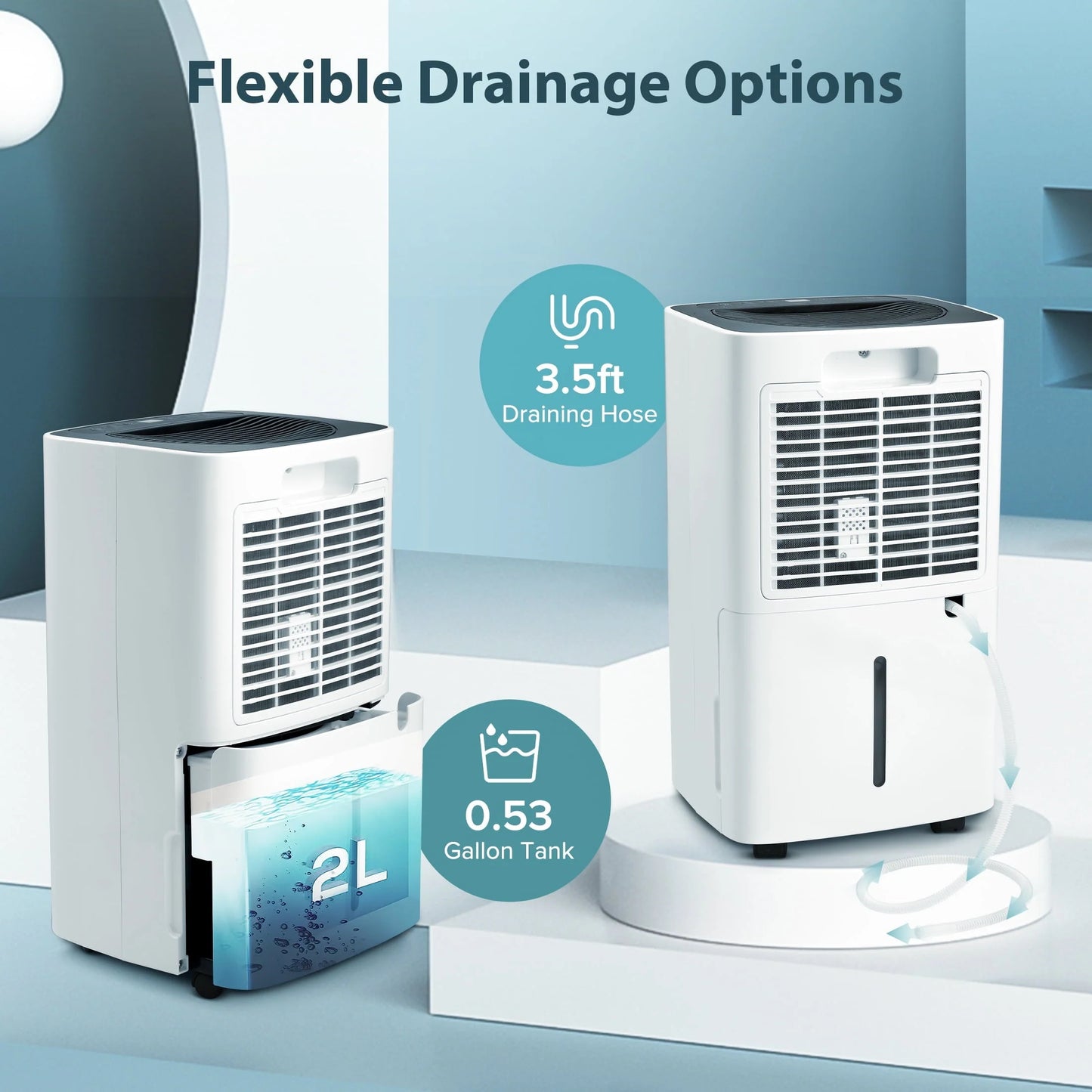 Auseo 30 Pint Dehumidifiers, 2000 Sq. Ft Dehumidifier with Drain Hose, 0.53 Gallon Water Tank, 3 Operation Modes, 24H Timer, Portable Dehumidifier for Basement/Bathroom/Laundry Room