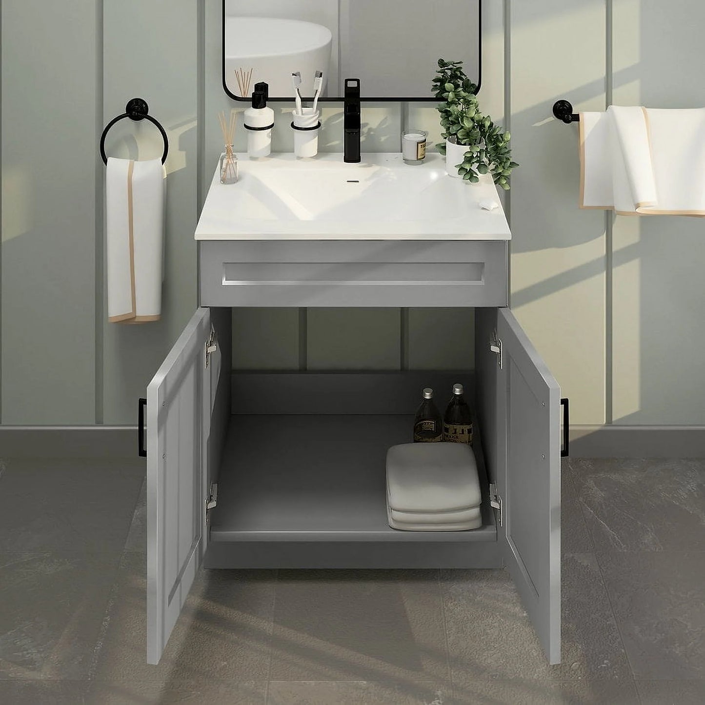 Light Grey Shaker Sink Base Bathroom Vanity Ready-to-Assemble Cabinet 30" Width